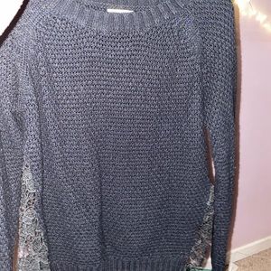 black sweater with lace on sides